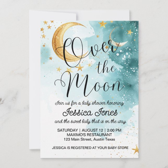Invitación Cute Over The Moon Baby Shower (Anverso)