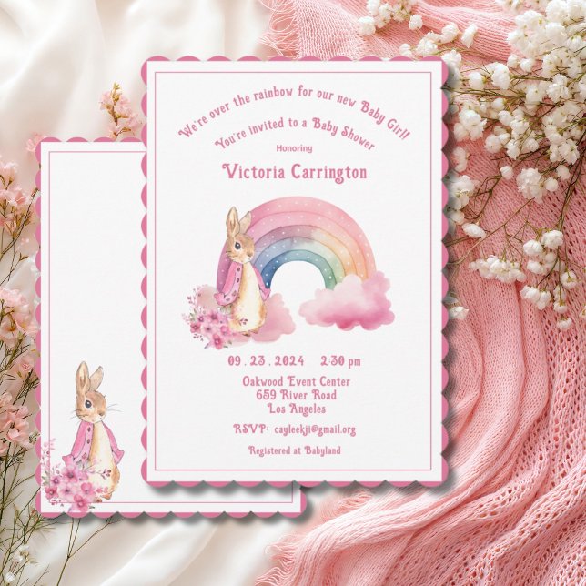 Invitación Cute Over the Rainbow Pink Watercolor Baby Shower (Subido por el creador)
