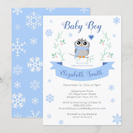 Invitación Cute owl baby boy winter babyshower