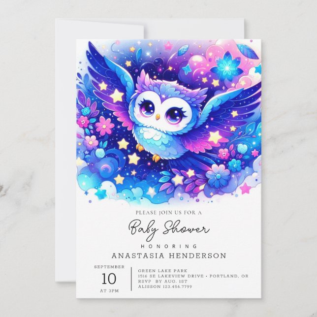 Invitación Cute Owl Baby Shower (Anverso)