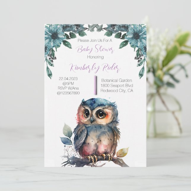 Invitación Cute Owl Baby Shower (Anverso de pie)