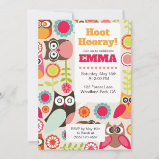 Invitación Cute Owl Birthday Invitation Hoot Hooray Birthday