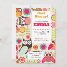 Invitación Cute Owl Birthday Invitation Hoot Hooray Birthday