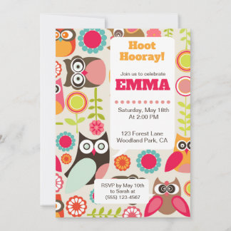 Invitación Cute Owl Birthday Invitation Hoot Hooray Birthday