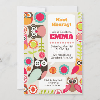 Invitación Cute Owl Birthday Invitation Hoot Hooray Birthday