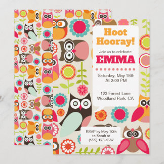 Invitación Cute Owl Birthday Invitation Hoot Hooray Birthday