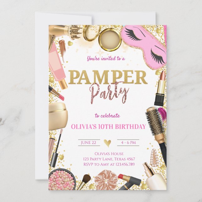 Invitación Cute Pamper Party Birthday (Anverso)