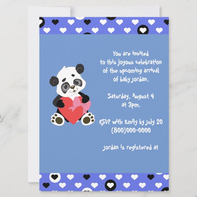 Invitación Cute Panda Baby Shower Blue (Anverso)