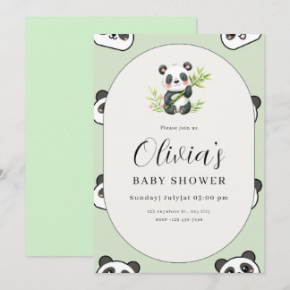 Invitación Cute Panda Baby Shower Green Botanical Panda Theme
