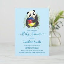 Cute Panda Baby Shower Moderno Blue Sweet