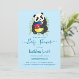 Invitación Cute Panda Baby Shower Moderno Blue Sweet