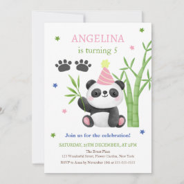 Invitación Cute Panda Bear Bamboo Birthday 