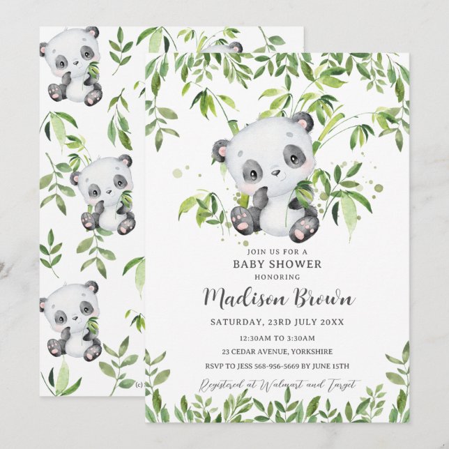 Invitación Cute Panda Bear Bamboo Greeneration Baby Shower (Anverso / Reverso)