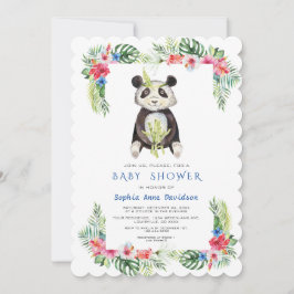 Invitación Cute Panda Bear Flores Tropicales Frame Baby Showe