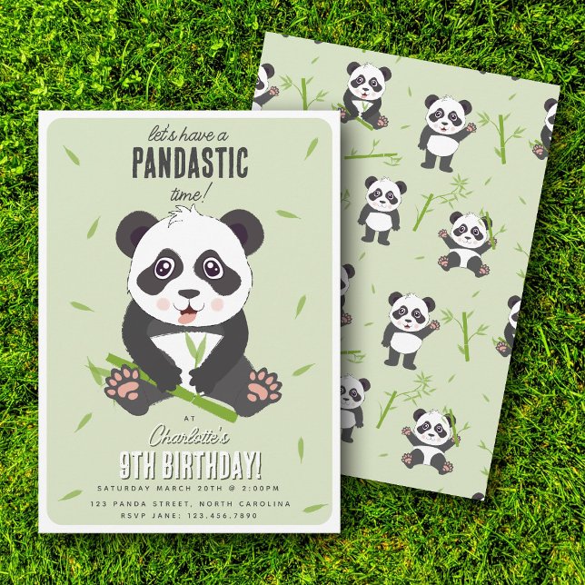 Invitación Cute Panda Bear Kawaii Kids Birthday Party (Cute Panda Bear Kawaii Kids Birthday Party Invitation)