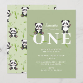 Invitación Cute Panda Bear Kawaii Kids First One Birthday