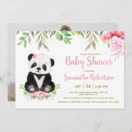 Invitación Cute Panda Bear Rubor Pink Floral Baby Shower