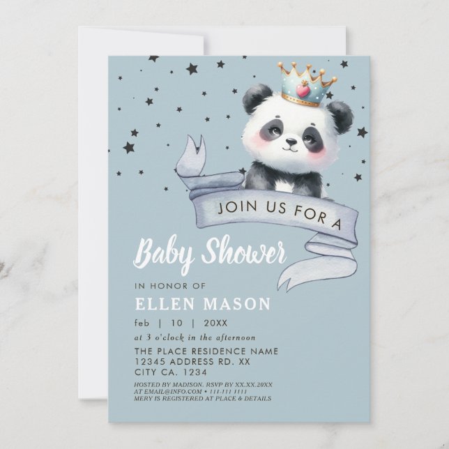 Invitación Cute Panda Bear Stars Blue Sky Baby Shower (Anverso)