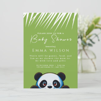 Invitación Cute Panda Bear Tropical Leaves Cumpleaños de Baby