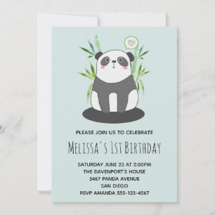 Invitación Cute Panda Blanco y Negro en Cumpleaños de Bambú