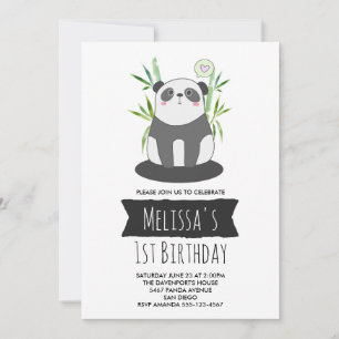 Invitación Cute Panda blanco y negro en cumpleaños de bambú