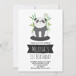 Invitación Cute Panda Blanco y Negro en el cumpleaños de Bamb