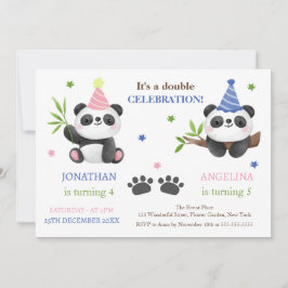 Invitación Cute Panda Boy and Girl Joint Birthday 