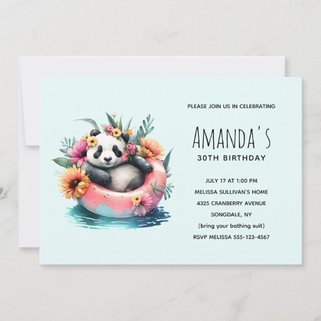 Invitación Cute Panda Chilling en un metro interno cumpleaños (Anverso)