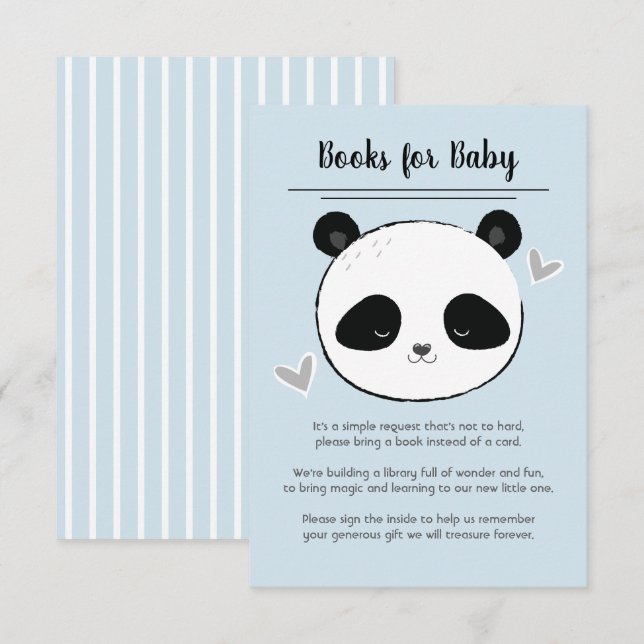 Invitación Cute Panda Face Books para solicitud de bebé (Anverso / Reverso)