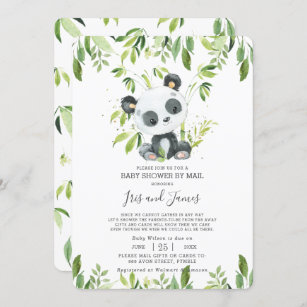 Invitación Cute Panda Green Baby Shower virtual por correo