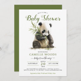 Invitación Cute Panda Greenery Baby Shower Género neutro