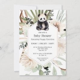 Invitación Cute Panda Greenery Baby Shower Género neutro