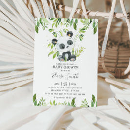 Invitación Cute Panda Greenery Baby Shower Género neutro