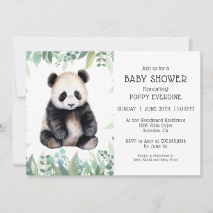 Invitación Cute Panda Greenery Baby Shower Género neutro
