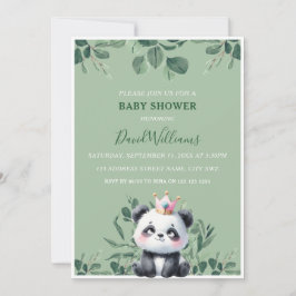 Invitación Cute Panda Greenery Foliage Green Baby Shower