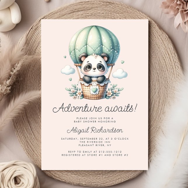 Invitación Cute Panda Hot Air Balloon Mint Green Baby Shower (Subido por el creador)