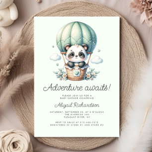 Invitación Cute Panda Hot Air Balloon Mint Green Baby Shower
