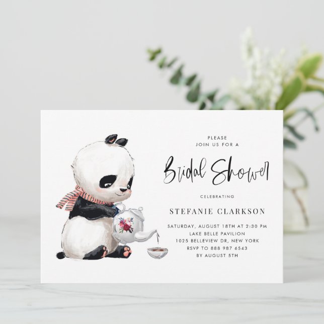 Invitación Cute Panda Ilustracion Tea Time Bridal Shower (Anverso de pie)