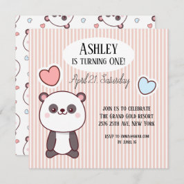 Invitación Cute Panda Kawaii Primer cumpleaños