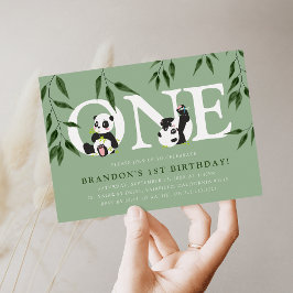 Invitación Cute Panda Neutral Primer Fiesta de Cumpleaños