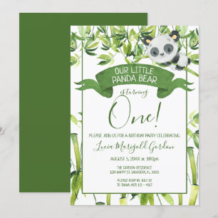 Invitación Cute Panda Oso Bambú Verde Primera Fiesta de Cumpl