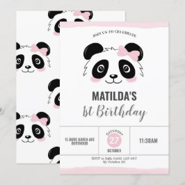 Invitación Cute Panda Partido de Cumpleaños Blanco y Negro Ro