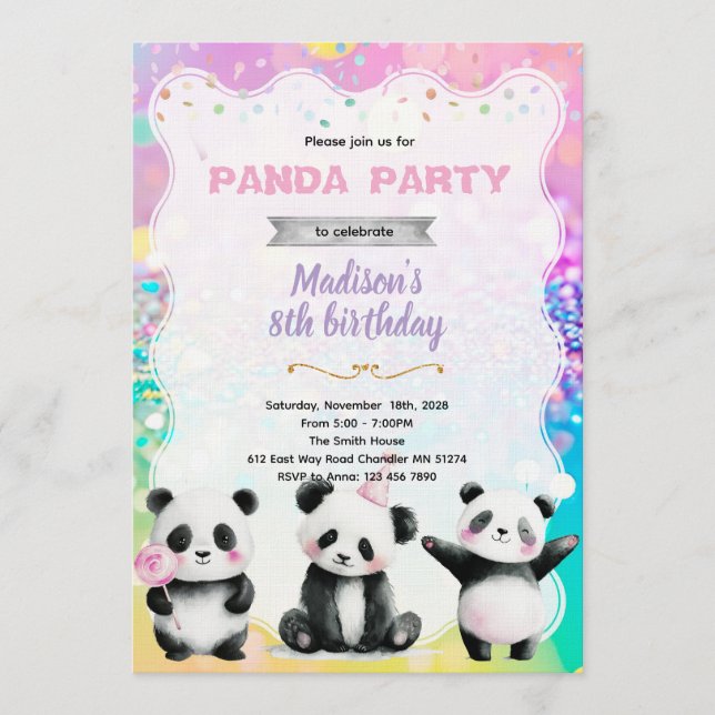 Invitación Cute panda party invitation (Anverso)