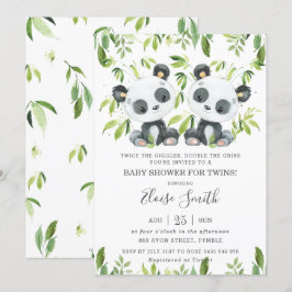 Invitación Cute Panda Pink Floral Twin Boys Baby Shower