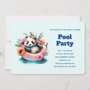 Invitación Cute Panda relajándose en una fiesta de piscina co