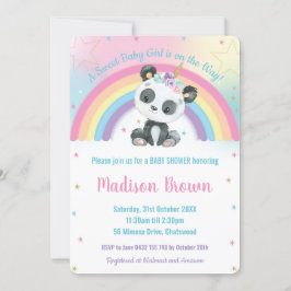 Invitación Cute Pandacorn Panda Rainbow Baby Shower