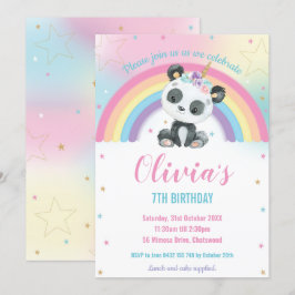 Invitación Cute Pandacorn Panda Rainbow Birday Party