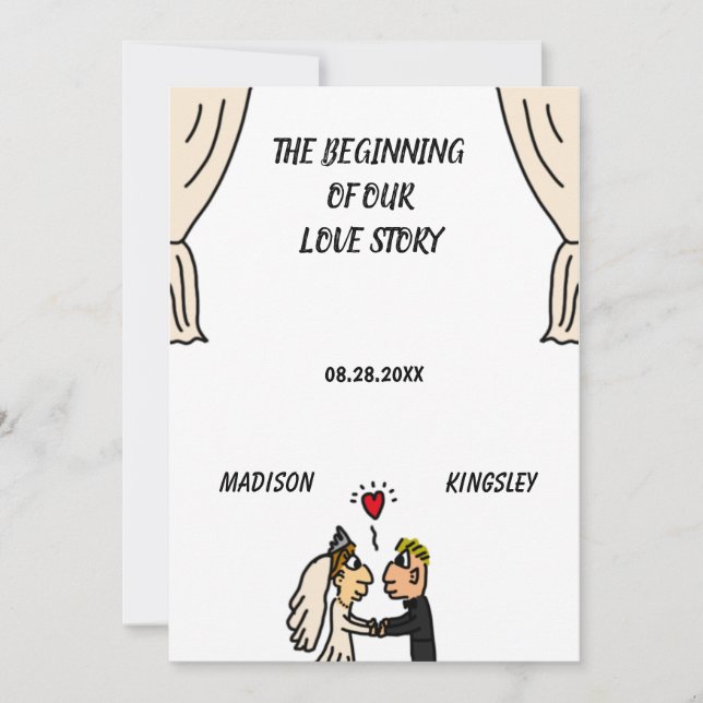 Invitación Cute Pareja Boda Historia Comienza Nueva Épica (Anverso)