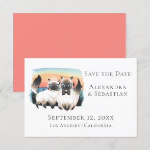 Invitación Cute Pareja De Gatos Siameses Salva Al Boda De Fec