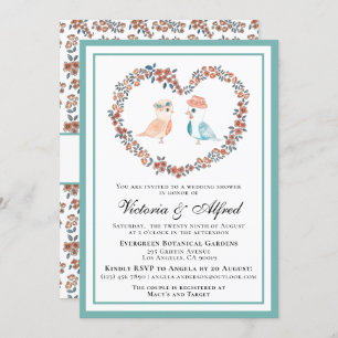 Invitación Cute Pastel Acuarela Amor Aves Ducha Parejas